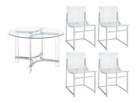 Keeling Chrome 5-piece Round Glass Top Acrylic Dining Set - Ornate Home