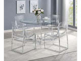 Keeling Chrome 5-piece Round Glass Top Acrylic Dining Set - Ornate Home