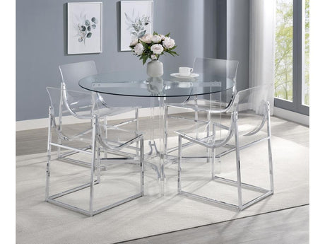Keeling Chrome 5-piece Round Glass Top Acrylic Dining Set - Ornate Home