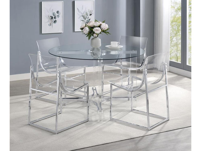 Keeling Chrome 5-piece Round Glass Top Acrylic Dining Set - Ornate Home