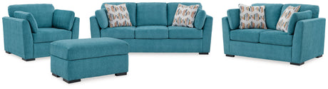 Keerwick Teal Sofa, Loveseat, Oversized Chair and Ottoman - Ornate Home