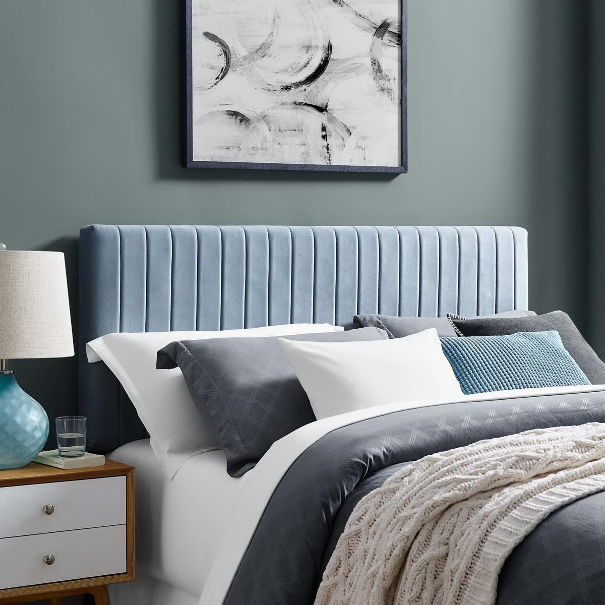Keira Light Blue Performance Velvet Full / Queen Headboard - Ornate Home