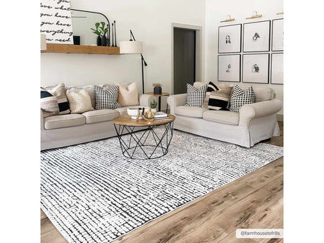 Keita Cream & Black Grid Plush Rug - Ornate Home