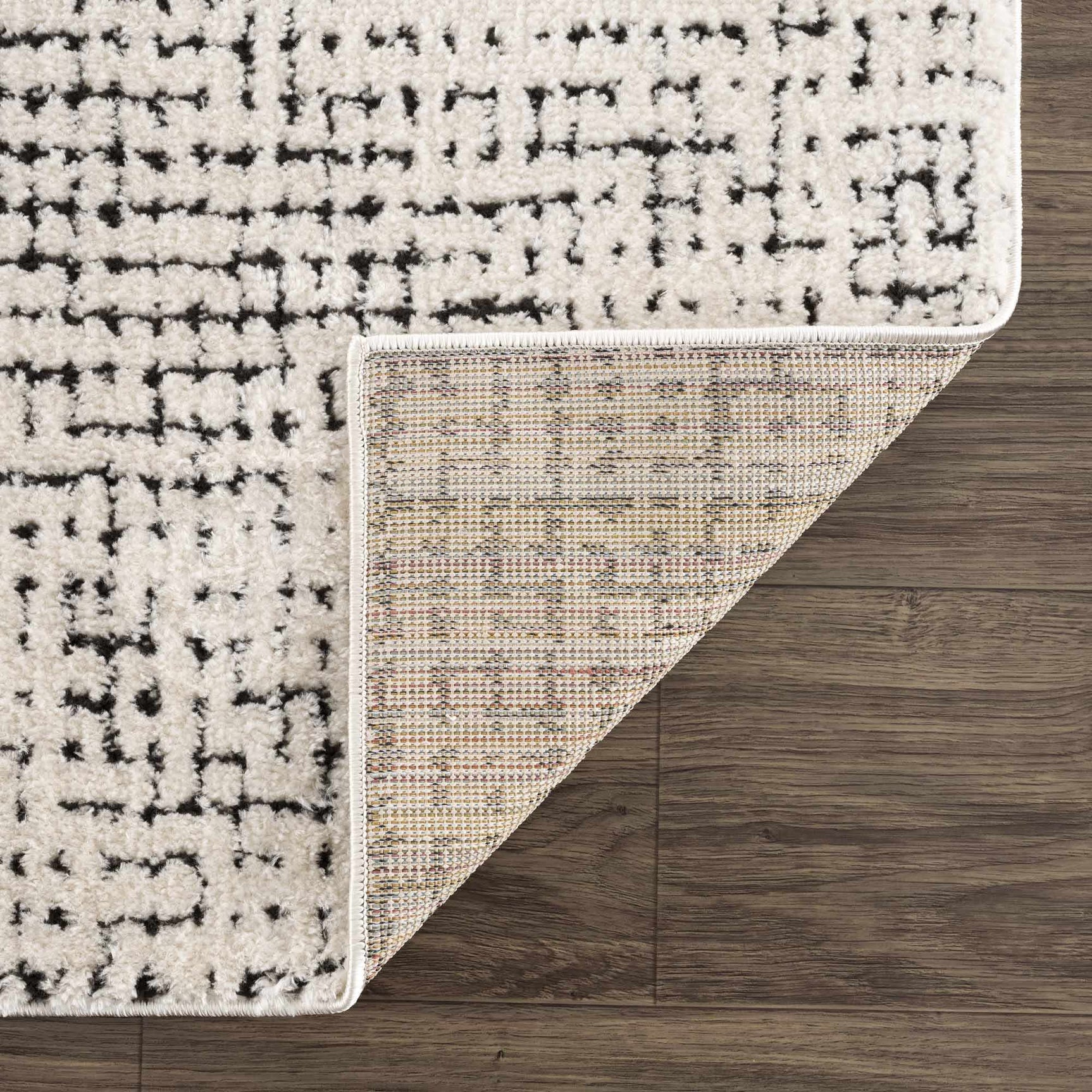 Keita Cream & Black Grid Plush Rug - Ornate Home