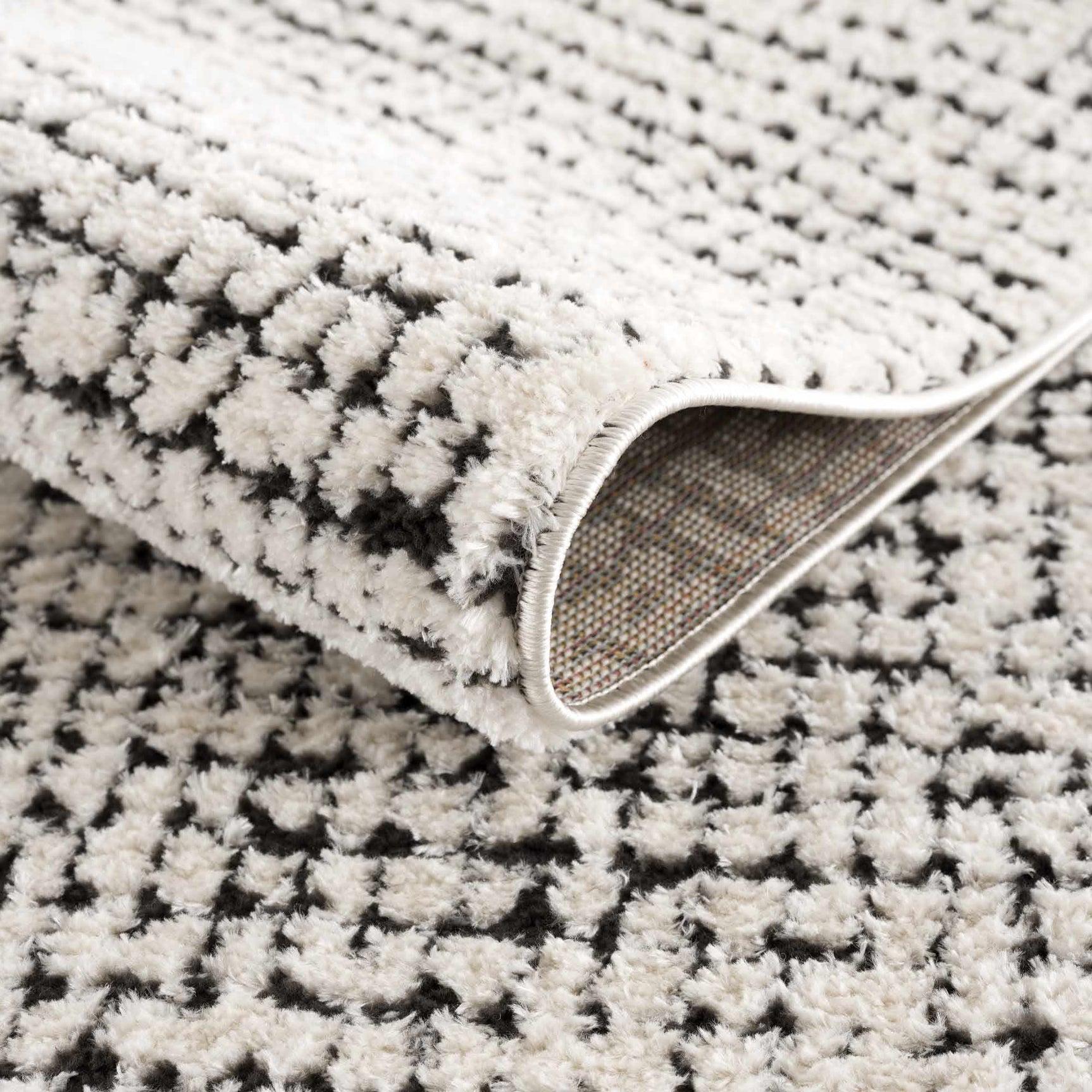 Keita Cream & Black Grid Plush Rug - Ornate Home