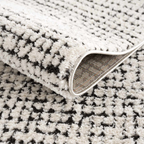 Keita Cream & Black Grid Plush Rug - Ornate Home
