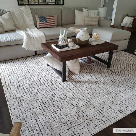 Keita Cream & Black Grid Plush Rug - Ornate Home