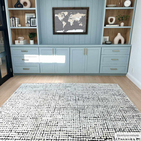 Keita Cream & Black Grid Plush Rug - Ornate Home