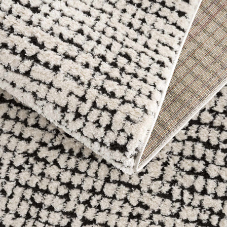 Keita Cream & Black Grid Plush Rug - Ornate Home