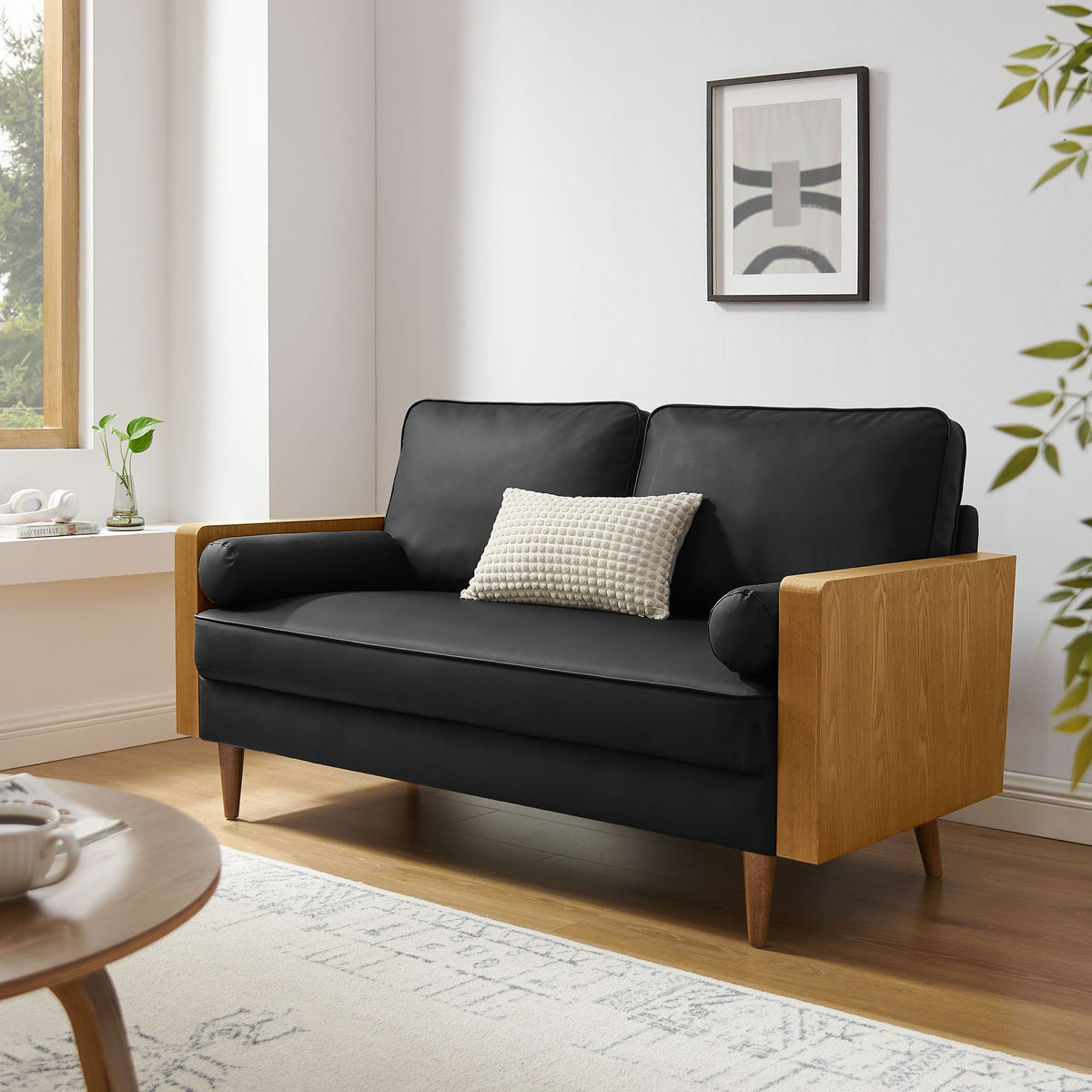 Kellan Walnut/Black Vegan Leather Loveseat - Ornate Home