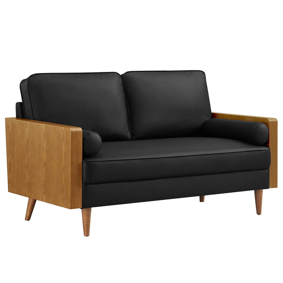 Kellan Walnut/Black Vegan Leather Loveseat - Ornate Home