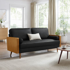 Kellan Walnut/Black Vegan Leather Sofa - Ornate Home