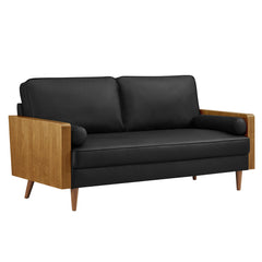 Kellan Walnut/Black Vegan Leather Sofa - Ornate Home