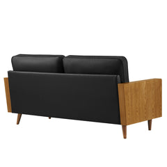 Kellan Walnut/Black Vegan Leather Sofa - Ornate Home