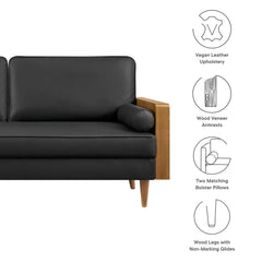 Kellan Walnut/Black Vegan Leather Sofa - Ornate Home