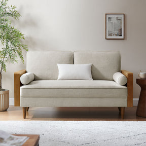 Kellan Walnut/Heathered Ivory Heathered Weave Fabric Loveseat - Ornate Home