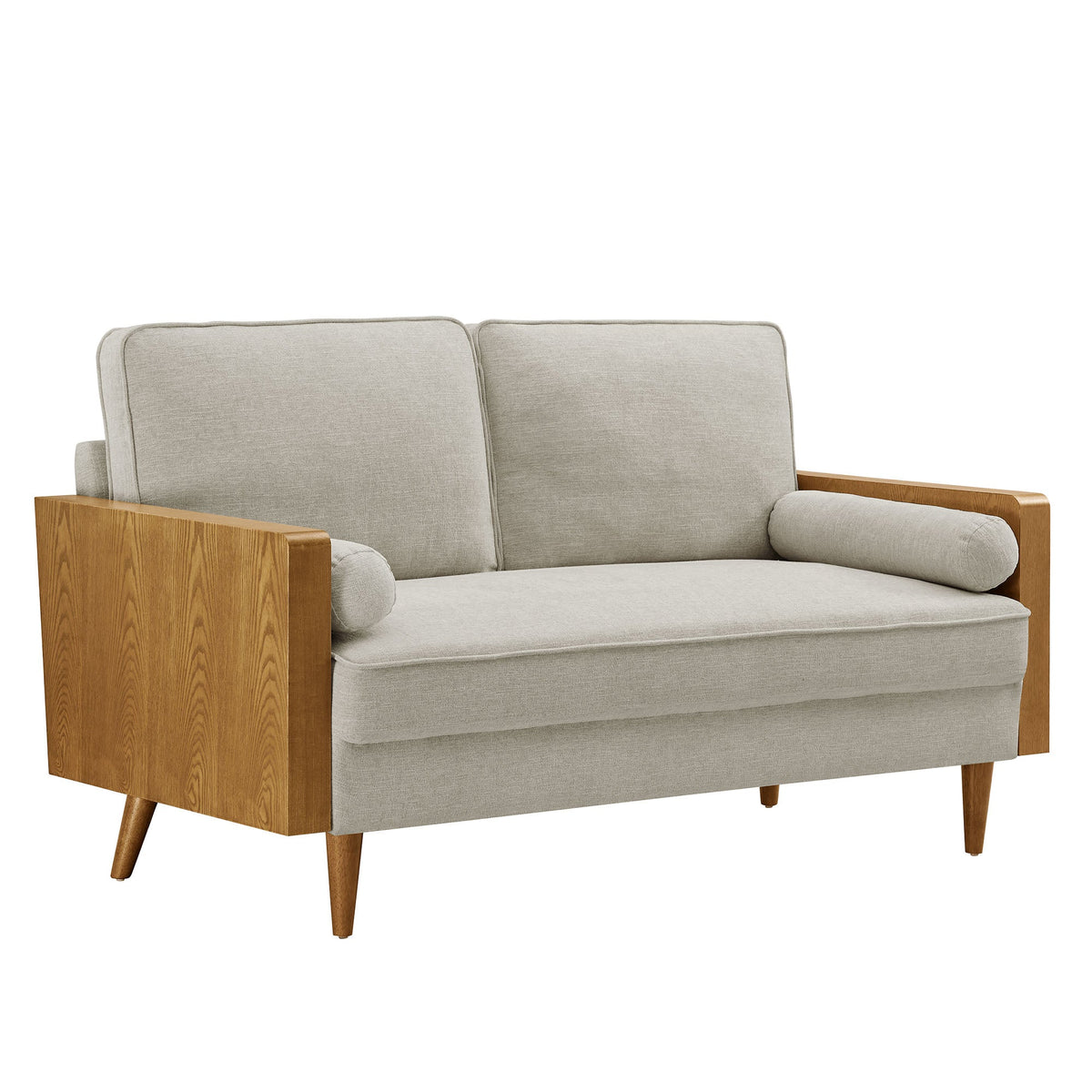 Kellan Walnut/Heathered Ivory Heathered Weave Fabric Loveseat - Ornate Home