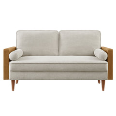 Kellan Walnut/Heathered Ivory Heathered Weave Fabric Loveseat - Ornate Home