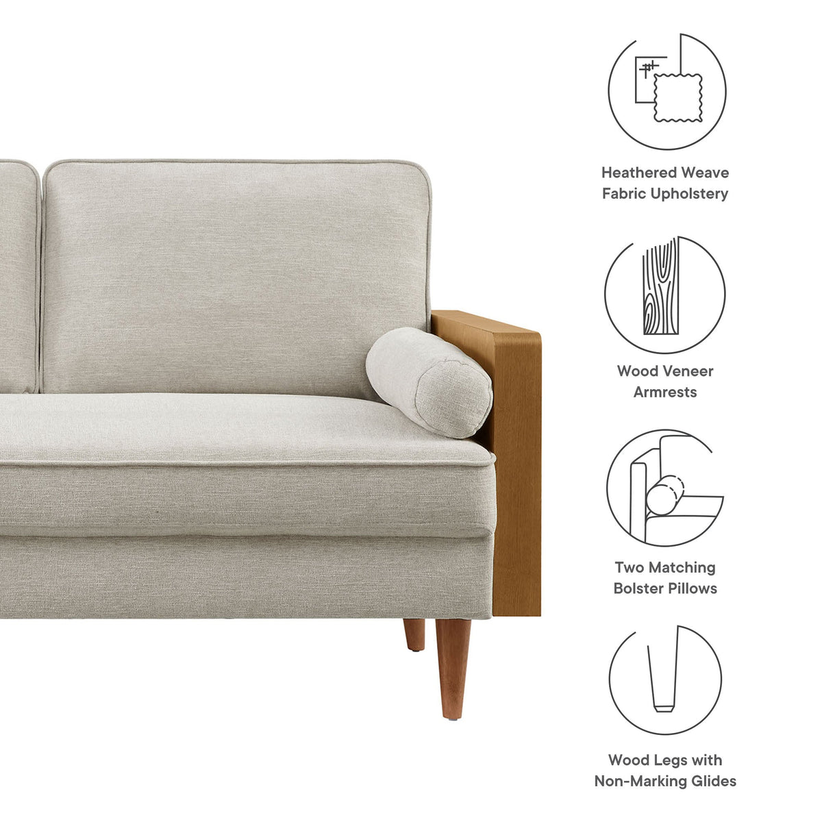 Kellan Walnut/Heathered Ivory Heathered Weave Fabric Loveseat - Ornate Home