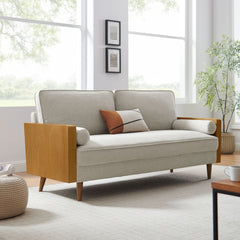 Kellan Walnut/Heathered Weave Ivory Heathered Fabric Upholstered Sofa - Ornate Home