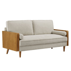Kellan Walnut/Heathered Weave Ivory Heathered Fabric Upholstered Sofa - Ornate Home