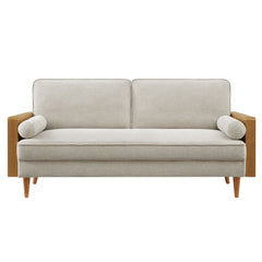 Kellan Walnut/Heathered Weave Ivory Heathered Fabric Upholstered Sofa - Ornate Home