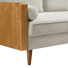 Kellan Walnut/Heathered Weave Ivory Heathered Fabric Upholstered Sofa - Ornate Home