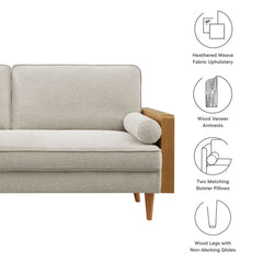 Kellan Walnut/Heathered Weave Ivory Heathered Fabric Upholstered Sofa - Ornate Home