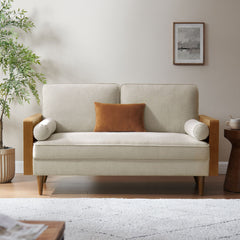 Kellan Walnut Light Beige Heathered Weave Fabric Loveseat - Ornate Home