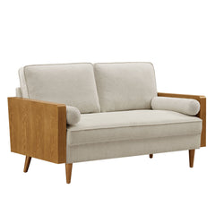 Kellan Walnut Light Beige Heathered Weave Fabric Loveseat - Ornate Home