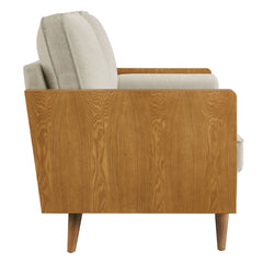 Kellan Walnut Light Beige Heathered Weave Fabric Loveseat - Ornate Home