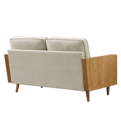 Kellan Walnut Light Beige Heathered Weave Fabric Loveseat - Ornate Home