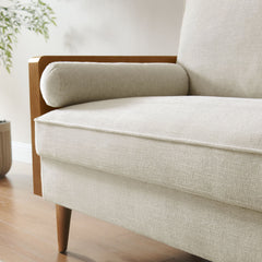 Kellan Walnut Light Beige Heathered Weave Fabric Loveseat - Ornate Home