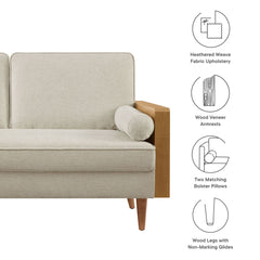 Kellan Walnut Light Beige Heathered Weave Fabric Loveseat - Ornate Home