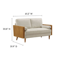 Kellan Walnut Light Beige Heathered Weave Fabric Loveseat - Ornate Home
