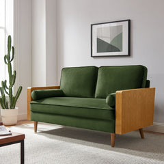 Kellan Walnut/Moss Green Performance Velvet Loveseat - Ornate Home