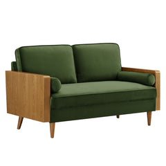 Kellan Walnut/Moss Green Performance Velvet Loveseat - Ornate Home