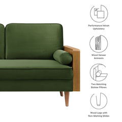 Kellan Walnut/Moss Green Performance Velvet Loveseat - Ornate Home