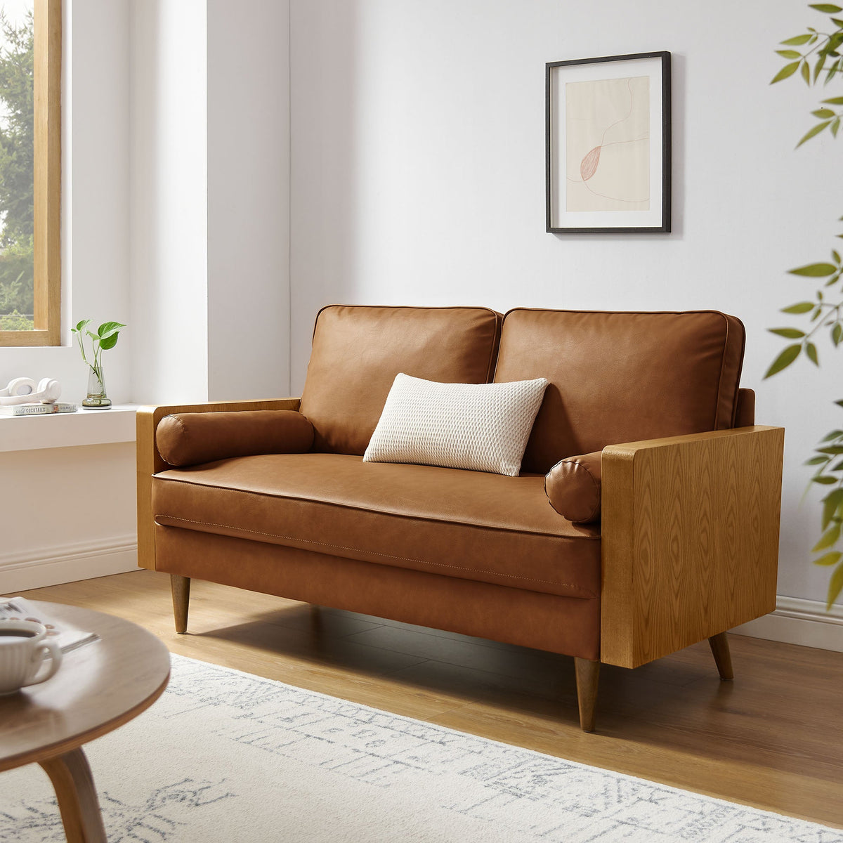 Kellan Walnut/Tan Vegan Leather Loveseat - Ornate Home