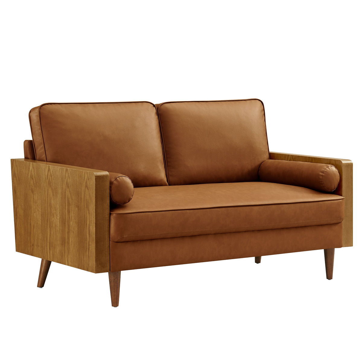 Kellan Walnut/Tan Vegan Leather Loveseat - Ornate Home