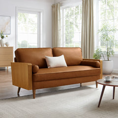 Kellan Walnut/Tan Vegan Leather Sofa - Ornate Home
