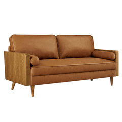 Kellan Walnut/Tan Vegan Leather Sofa - Ornate Home