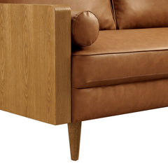 Kellan Walnut/Tan Vegan Leather Sofa - Ornate Home