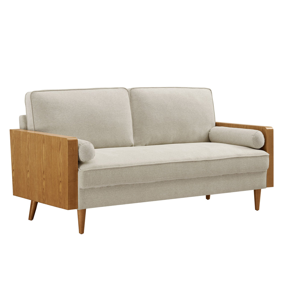 Kellan Walnut Weave Light Beige Heathered Fabric Upholstered Sofa - Ornate Home