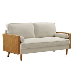 Kellan Walnut Weave Light Beige Heathered Fabric Upholstered Sofa - Ornate Home