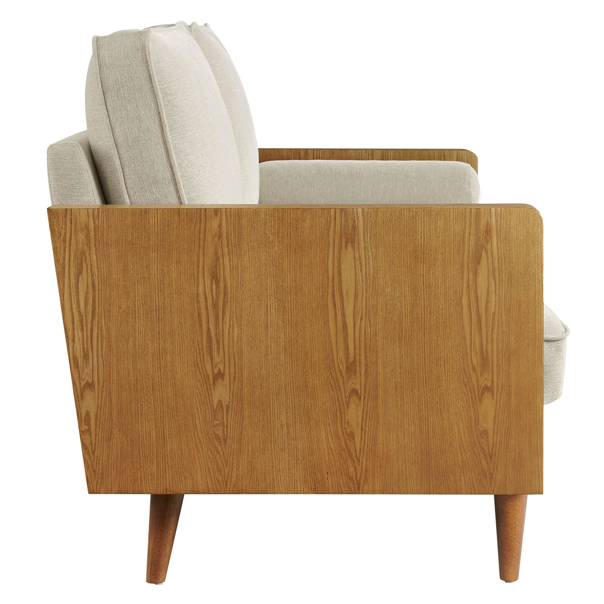 Kellan Walnut Weave Light Beige Heathered Fabric Upholstered Sofa - Ornate Home
