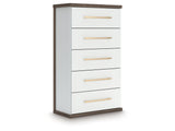 Kendanport Brown/White Five Drawer Chest - Ornate Home