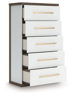 Kendanport Brown/White Five Drawer Chest - Ornate Home