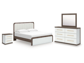 Kendanport Brown/White King Platform Bed, Dresser, Mirror and Nightstand (Online Special Price) - Ornate Home