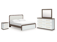 Kendanport Brown/White King Platform Bed, Dresser, Mirror and Nightstand - Ornate Home